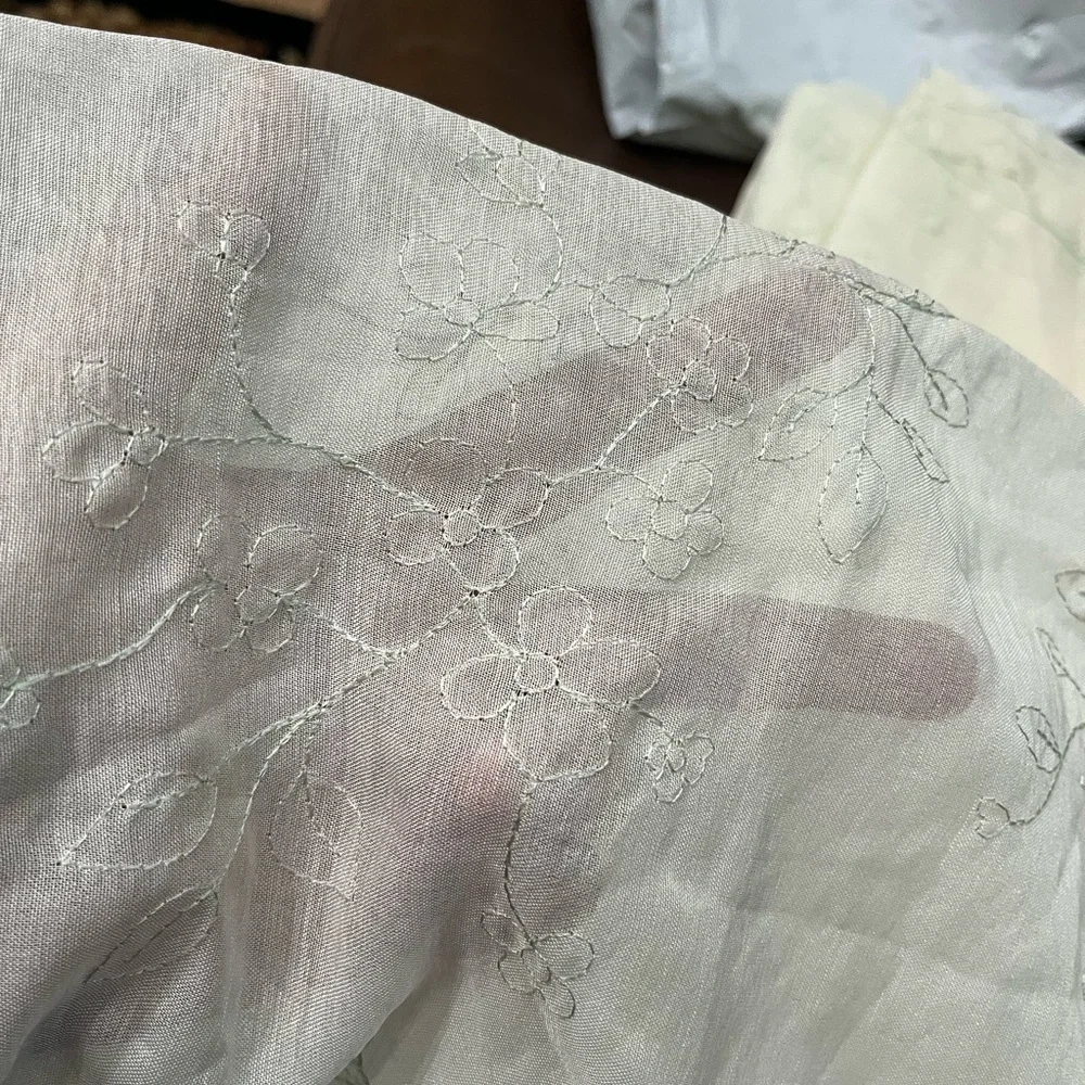 NWOT SET OF 2 SHEER CURTAIN PANELS W/NEEDLE EMBROIDERY